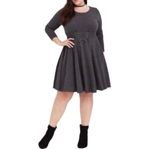 TORRID 2X‎ Charcoal Gray Sweater Dress Lace Up Waist Long Sleeve Size 2  Witchy